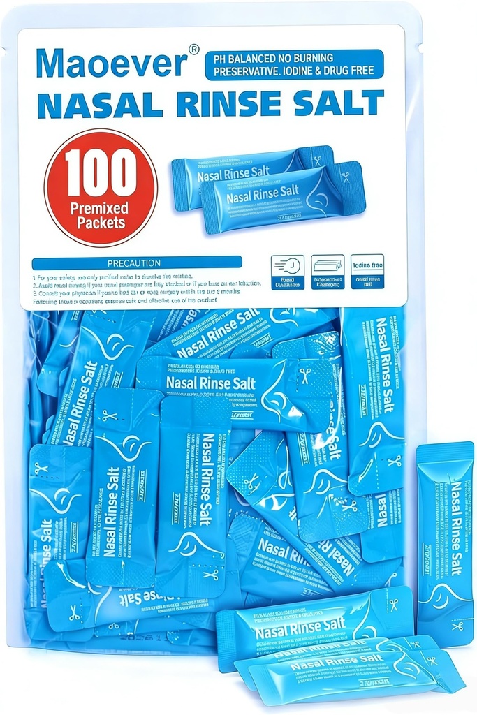 Neti Pot Salt Packets - 100 Individuell Wrapped Saline Packets für Nasal Wash | Neti Pot Refill Kit| Effektive Nasalbewässerung | Sinus Care | Nasal Cleansing Solution