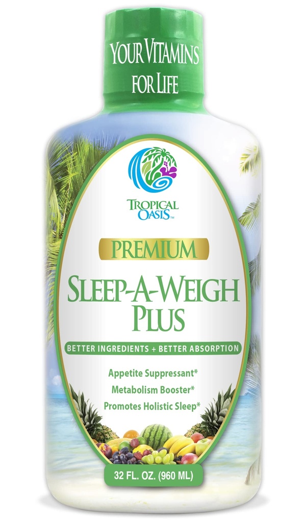 Sleep-A-Weigh Plus | Liquid Sleep Multimineral | Natural Sleep, Stress & Weight Loss Aid | w/Collagen, L-Carnitin, L-Lysine, Tonalin CLA, Apple Cider Essig, 5-HTP, Vitamine | Non-GMO | 32 Serv