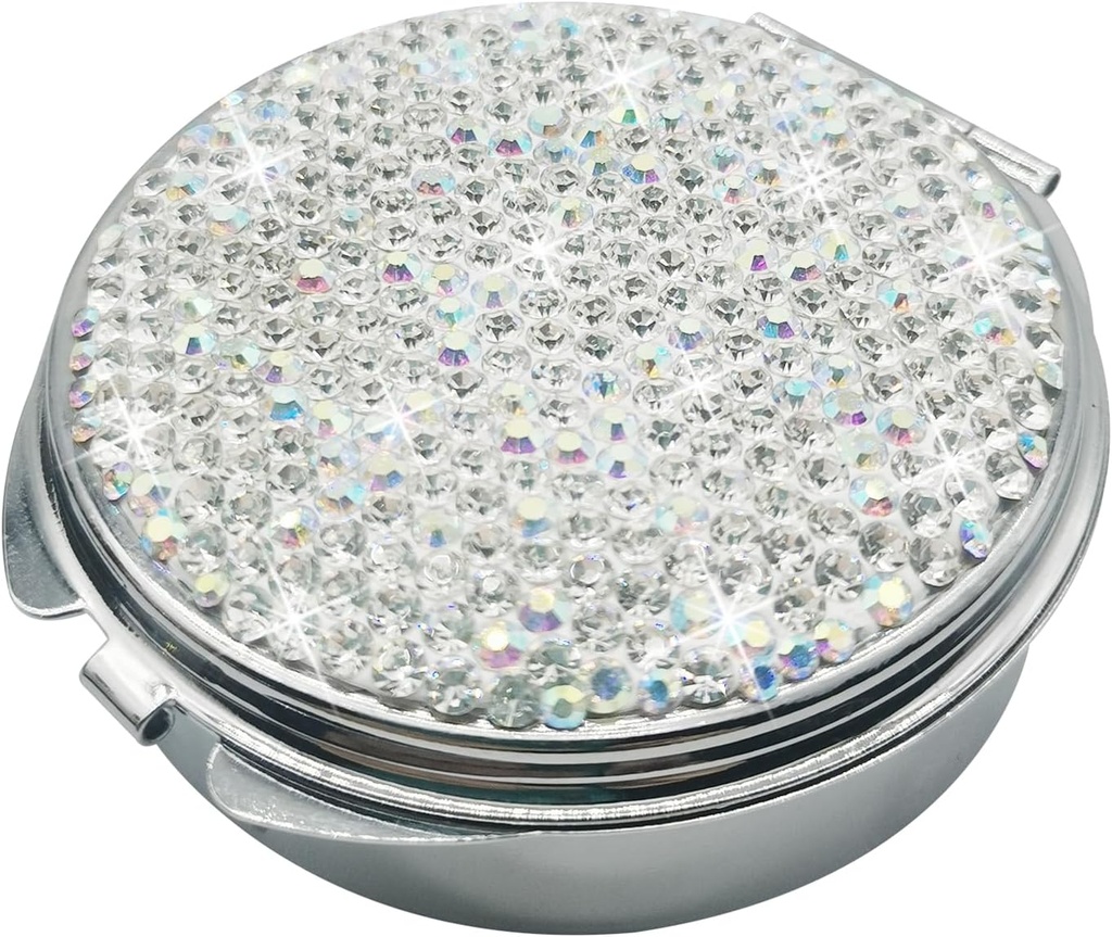 Bling Pillen-Gehäuse für Geldbeutel Medizin Vitamin-Container Tasche Pillen-Gehäuse Runde Medizin Organizer für Vitamin/Fish Öle/Ergänzende Reisemedizin Kit (3 Kompartment Silber)