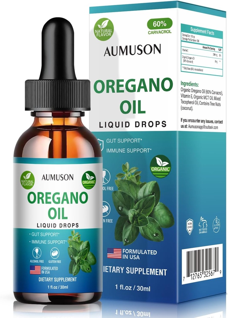 Huile d'Origan gouttes liquides avec carvacrol, Vitamine E - 6 mois huile d'approvisionnement de gouttes d'Origan extrait de teinture, nettoyage, désintoxication, immunosupport, digestive santé Gut - huile d'Origan à base de plantes végétales pure 1oz