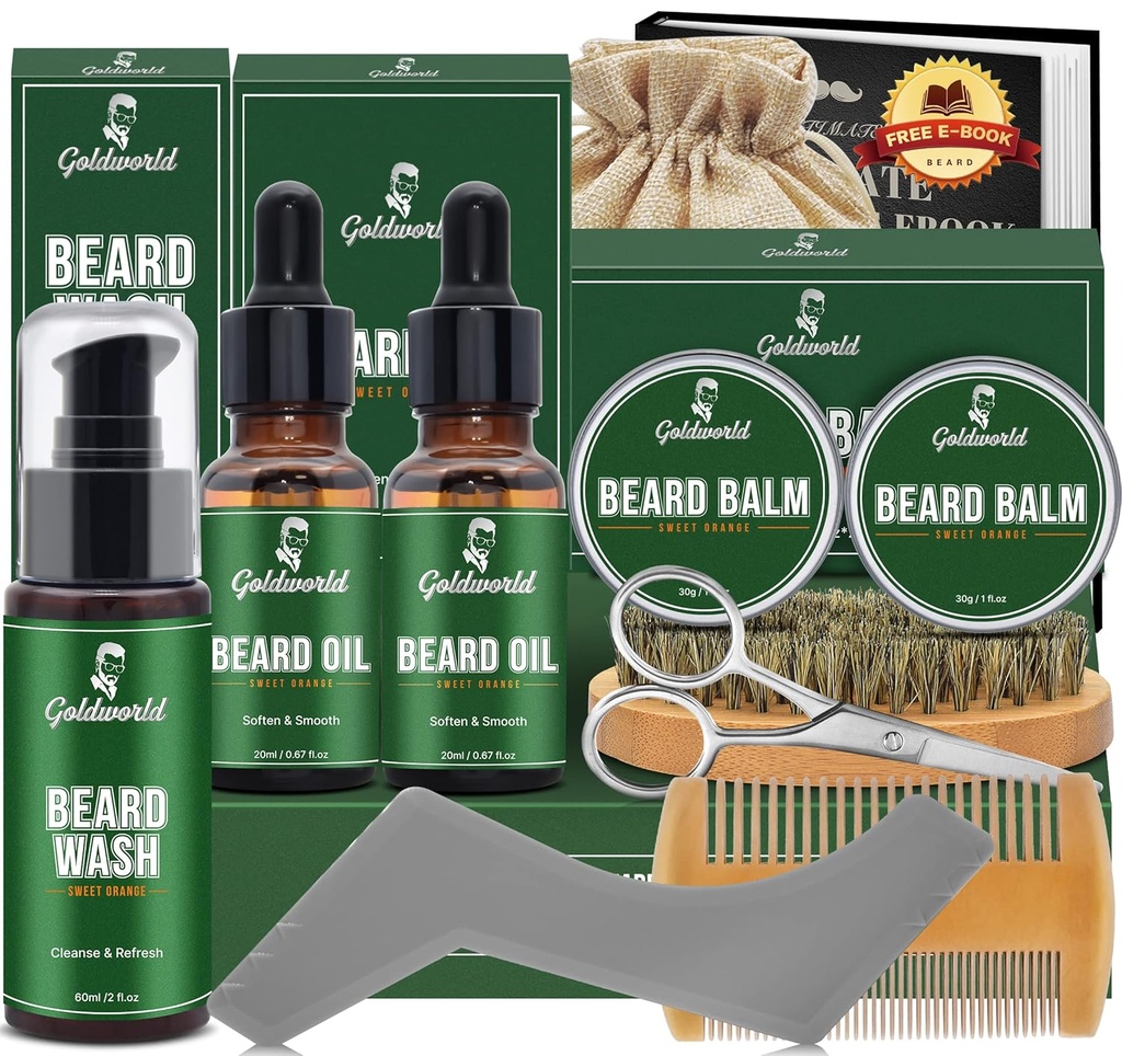 Bart Kit, Bart Grooming Kit w/2 Pack Bart Öl&2 Pack Bart Balm,Weihnachten Stocking Stuffers Geschenke für Männer Ihn Ehemann Dad Freund,Shaving Kit w/Beard Wash Comb Brush