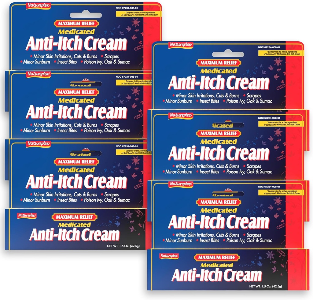 Natureplex Maximum Relief Medicated Anti-Itch Cream 1.5oz (6 Pack) – Fast Relief für Rashes, Bites, Sunburn, Cuts, Burns, Poison Ivy & More – Cooling Menthol & Pramoxine – Made in USA