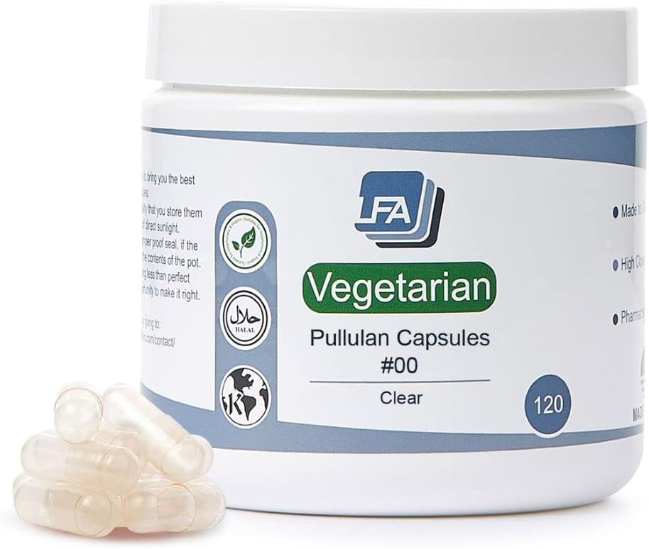 Empty 00 Capsules - Vegan Pullulan - 120 Conta capsule vegetariane Vuoto - Integrato Fillable 00 Capsule Pillole Vegetali - Capsula Veggie per DIY Capsule Filling Kit - Halal Kosher Tapioca