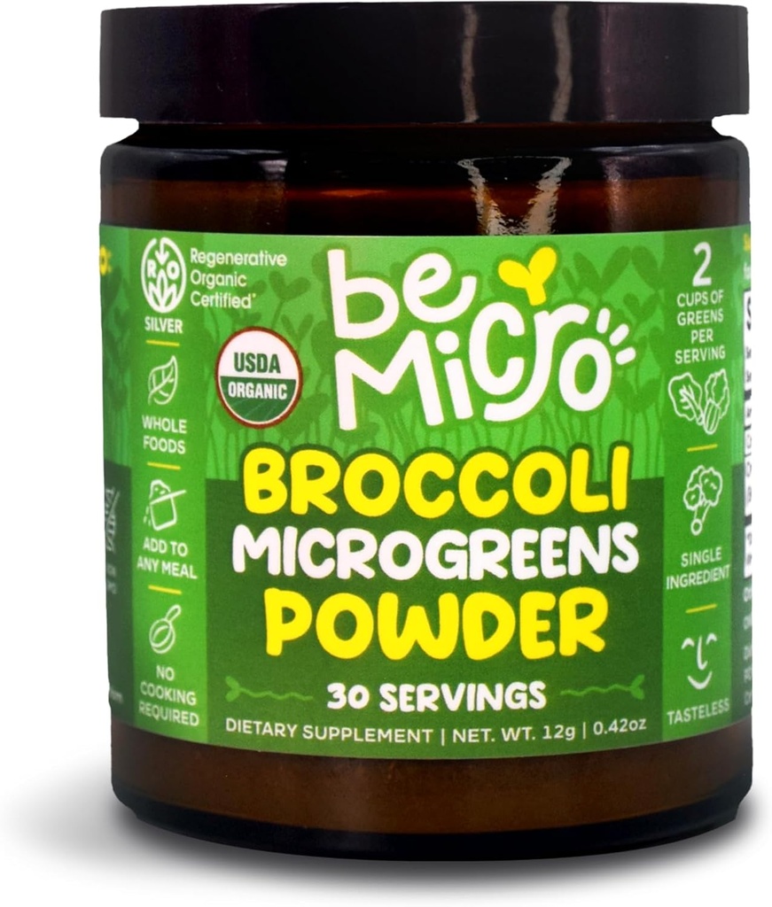 Broccoli Broccoli Broccoli Polvere Microverde - Stati Uniti Cresciuto, Piccolo Batch, Booster nutrizionale - Attivazione Nrf - 30 Serve / 12g