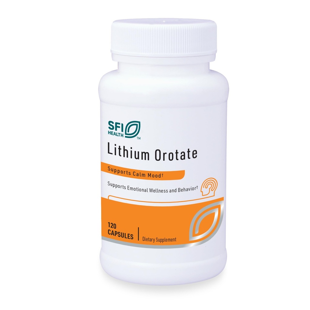 Klaire Labs SFI Health Lithium Orotate 4.8 mg - May Help Balance Mood - Biodisponibile Lithium Orotate Supplement - Trace Minerals Promuovere Focus, Memoria, Cognitivo & Mood Support (120 capsule)