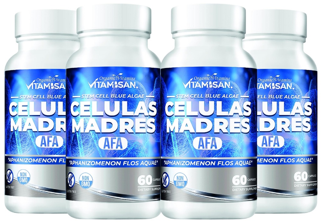 VITAMISAN 4 Celulas Madres Stemcells Celula AFA Blue Green Algae - Aphanizomenon Flos-aquae -Anti-Aging 240 Kapseln Neu keine GMO