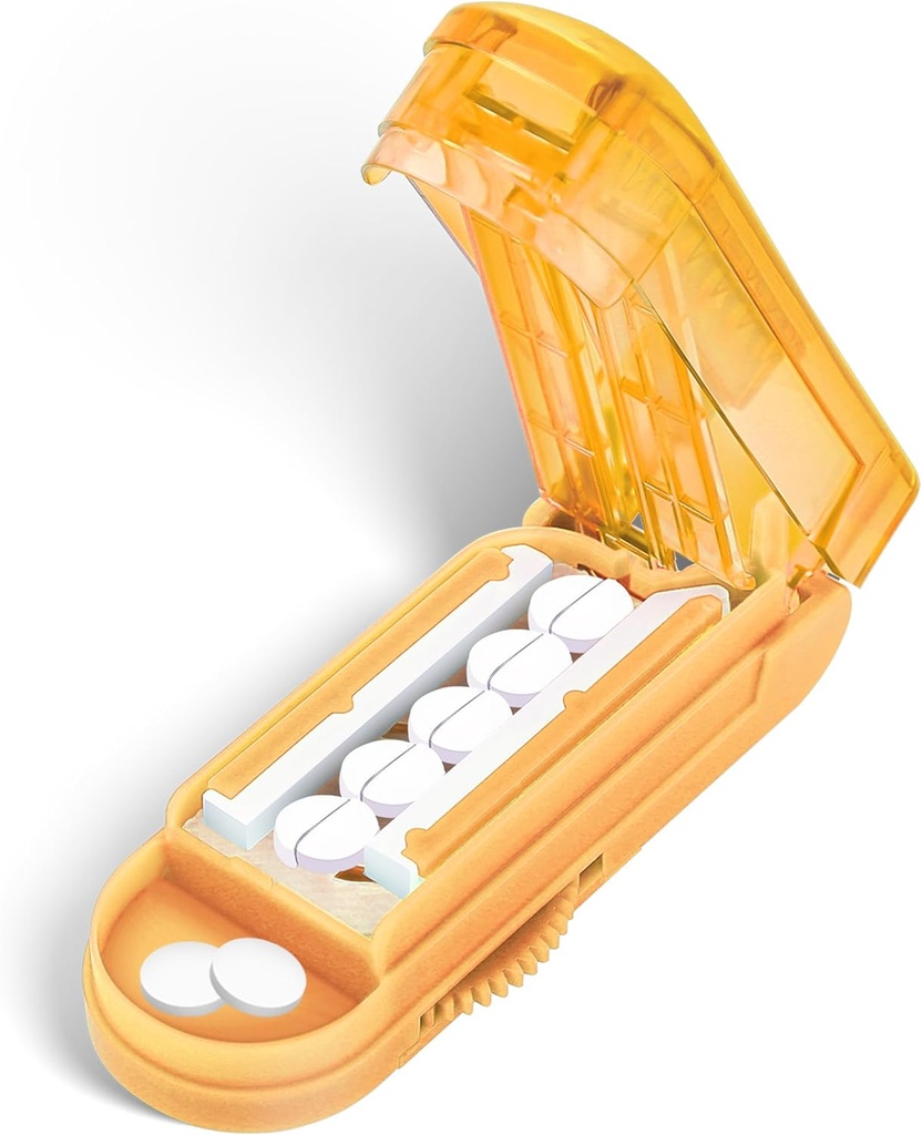 DUBSTAR Pill Cutter Splitter for Small and Tiny Pills, Pillole multiple Cutters per piccole o grandi Pills, Regolabile Pill Splitter con dispositivo di centraggio e Blade Guard per Multi Tablets (Orange)