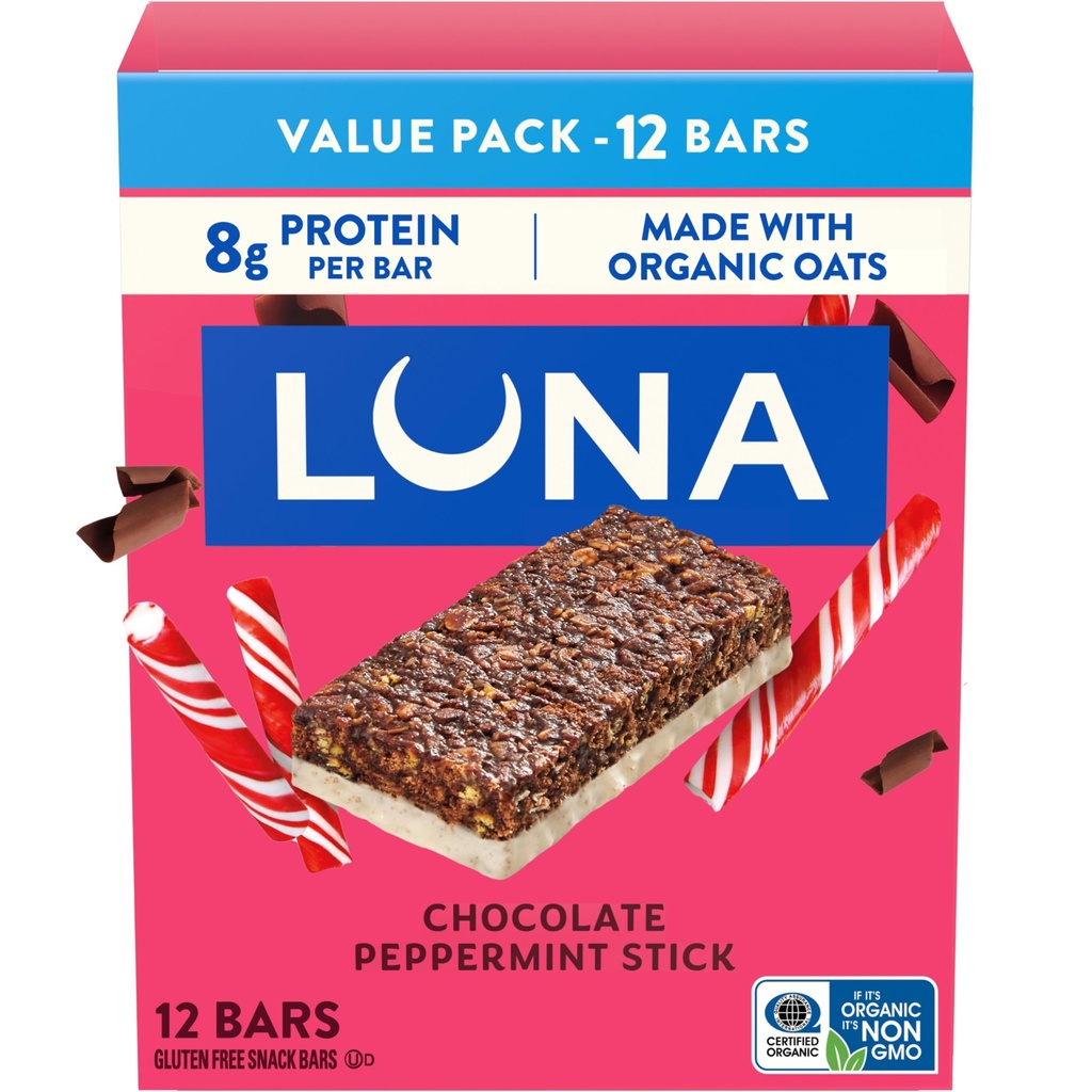 LUNA Bar - Schokolade Pfefferminz-Stick Flavor - Snack Bars - Non-GMO - Glutenfreie Protein Bars - Hergestellt mit Bio Hafer (12 Pack)