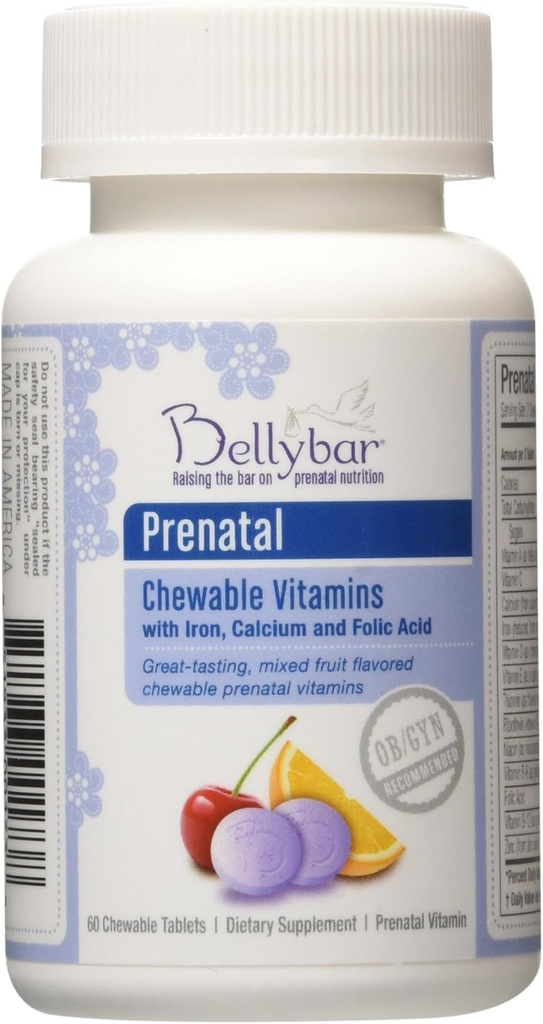 Vitamine à croquer prénatale par Bellybar 60 comprimés