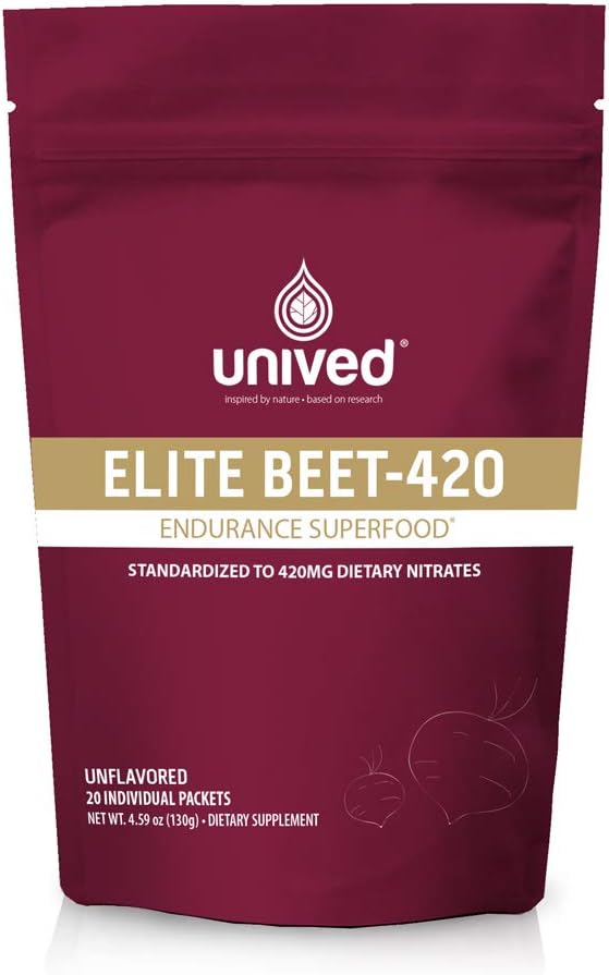 Unived Elite Beet-420 | Estratto di barbabietola standardizzato al 6,5% Nitrato alimentare, 420mg Nitrato Per Serve | Superfood Endurance per Atleti | Vegan, Caffeine-Free, Pre-Workout | 20 Serve