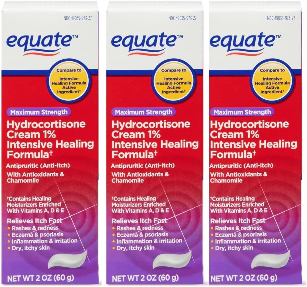 Crème de guérison intense hydrocortisone, 2 onces, 1 pour cent Formule de guérison intensive, Démangeaison pour les morses de bogues, Eczéma, Psoriasis, Poison Ivy, Chêne et Sumac, 2 once (paquet de 3)