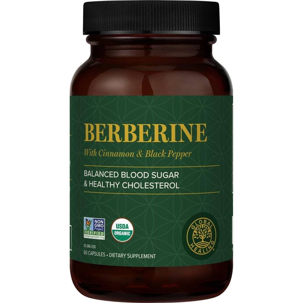 Global Healing Center - Organic Berberine (Berberina) mit Ceylon Cinnamon & Black Pepper, 1200 mg- Extra Strength Berberine Supplement & Complex für Gewichtsverlust (60 Kapseln)