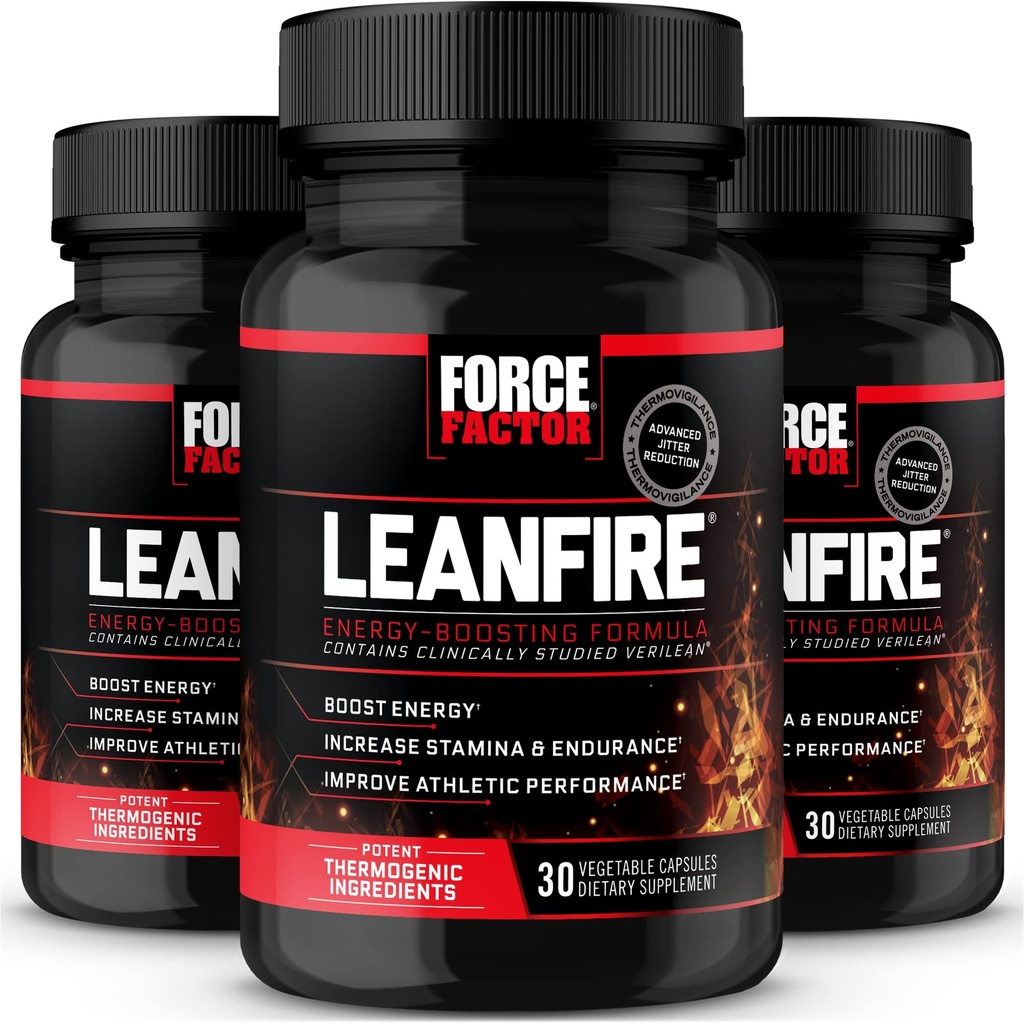 FORCE FACTOR LeanFire, 3-Pack, Pre Workout Energy Pills mit Grüner Tee-Extrakt und Koffein, um Energie zu erhöhen, Lean Muskel zu bauen, Athletische Leistung zu verbessern und Fokus zu verbessern, 90 Kapseln