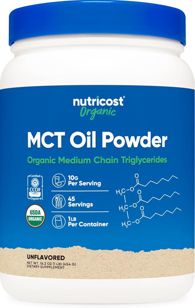 Nutricost Organic MCT Oil Powder 1 LB - Certified USDA Organic, Great for Keto, Ketosis and Ketogenic Diets - Zero Net Carbs (Medium Chain Triglycerid)