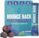 Bounce Back Daily Hydration - 13 essentielle Vitamine, Zero Sugar Electrolyte Packets - 5 Kalorien, Organisch - Keto und intermittierend Freundlich | 0 Net Carbs (16 Pack, Blue Raspberry)