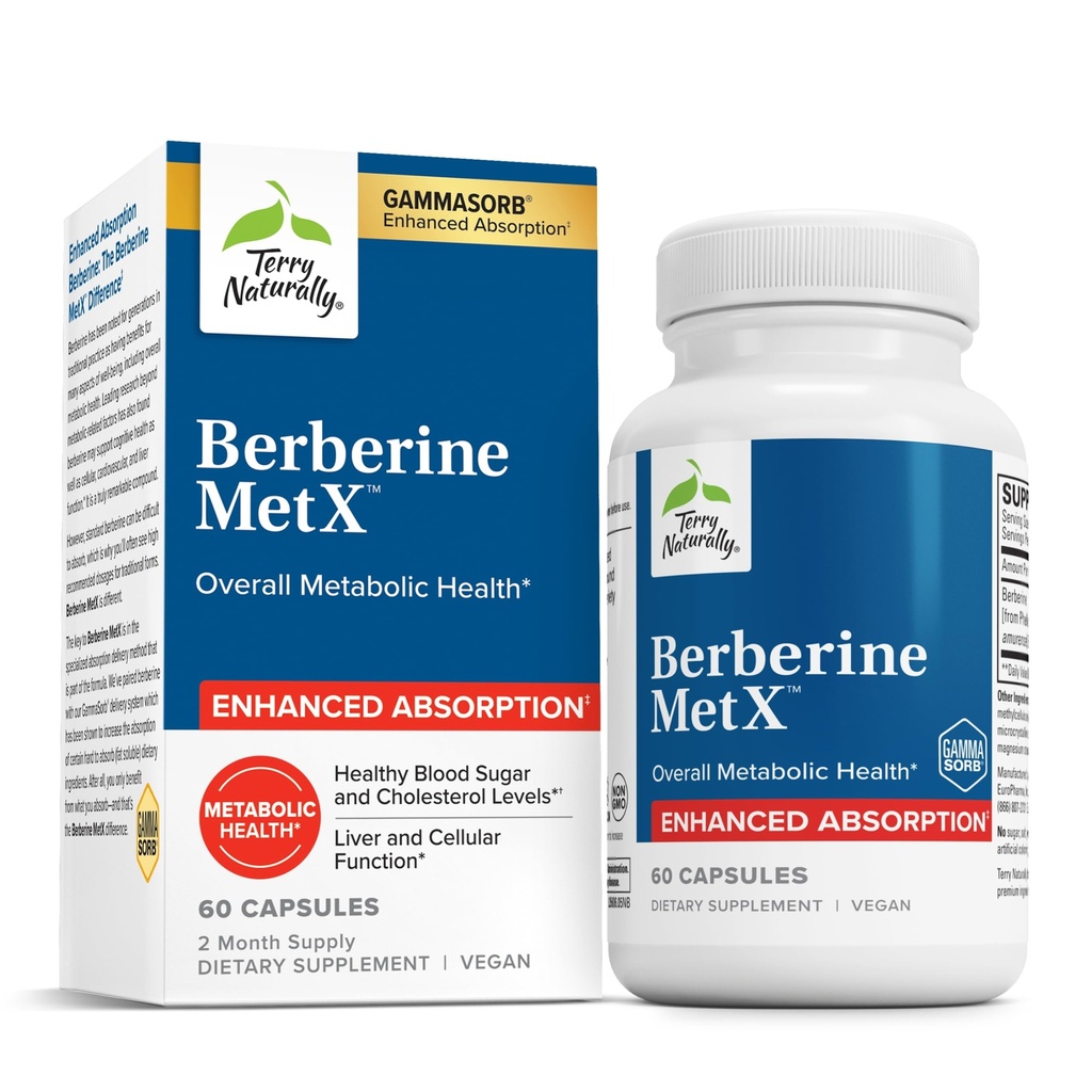Terry naturalmente Berberine MetX Extra Forza - Brain & Liver Health Support Supplemento - Supplemento con Estratto di radice di barberry indiano - Capsule vegani per il supporto alla salute metabolica - 60 capsule