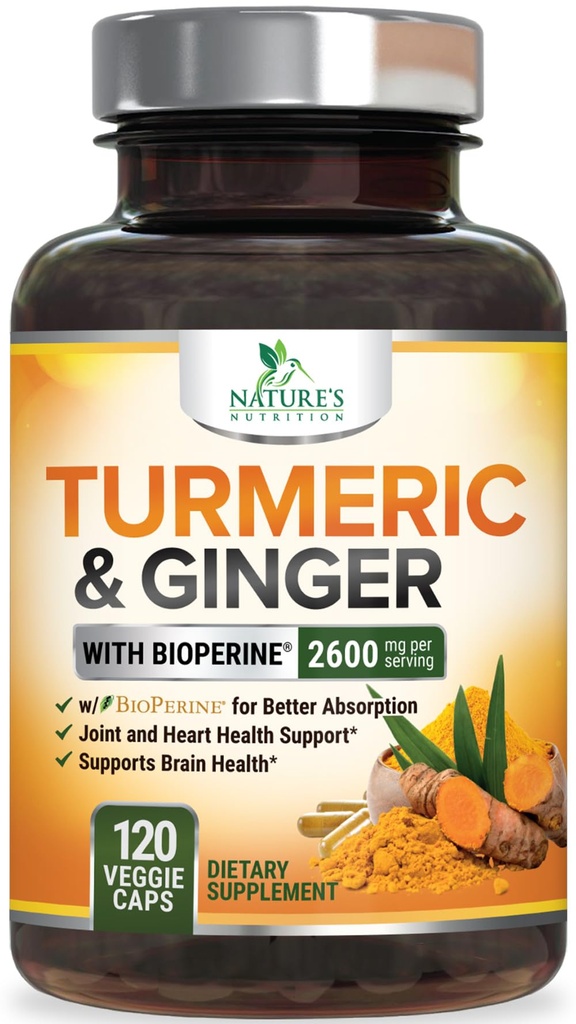 Kurkuma Ergänzung 2600mg - mit Bio-Ginger & Kurkuma, BioPerine Black Pfeffer Extrakt 95% Curcuminoide - Advanced Absorption Joint & Antioxidant Extra Strength Support - 120 Kapseln