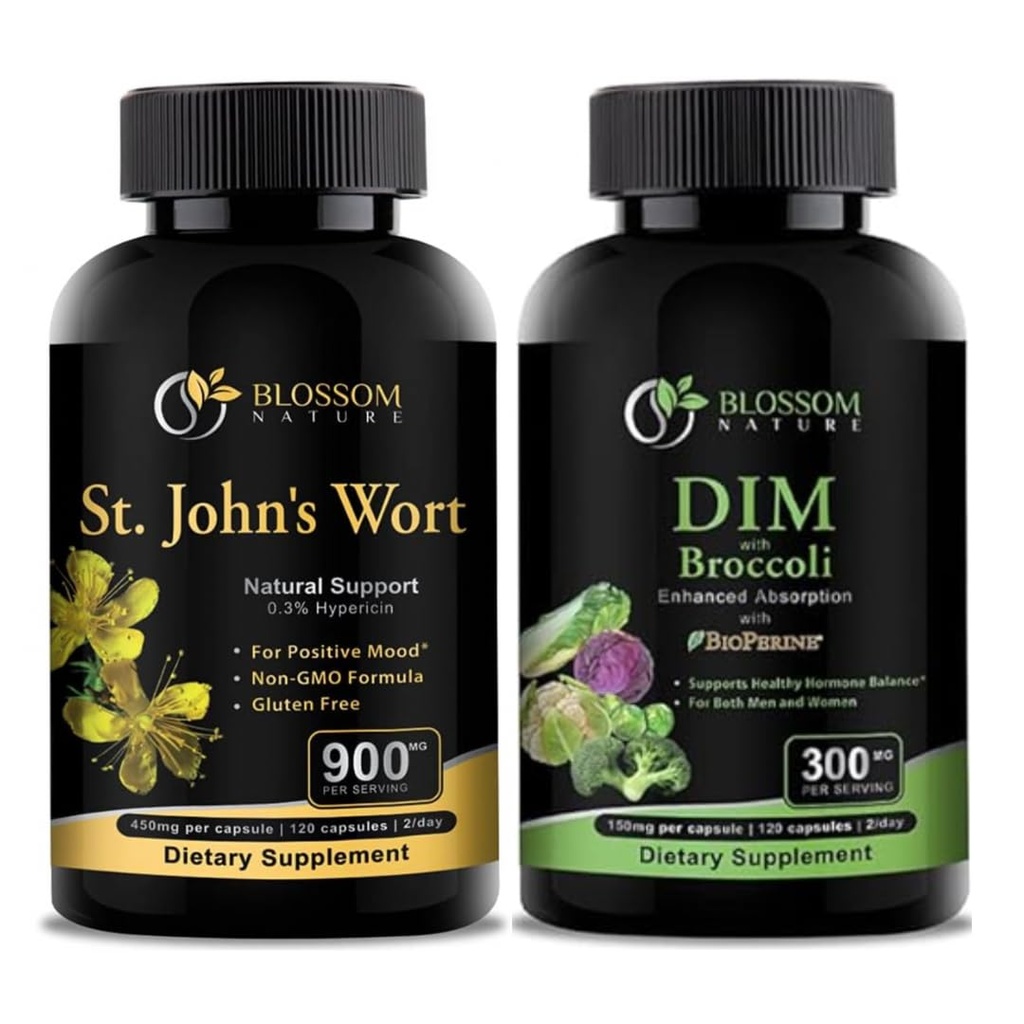 St Johns Wort 900mg-Mood Support Supplementi-Calm. Supplemento DIM 300mg con Broccoli 200mg BioPerine 10mg-Hormone e Estrogen Balance per Women&Men.120 Capsule vegetali(2 MONTHS SUPPLY)