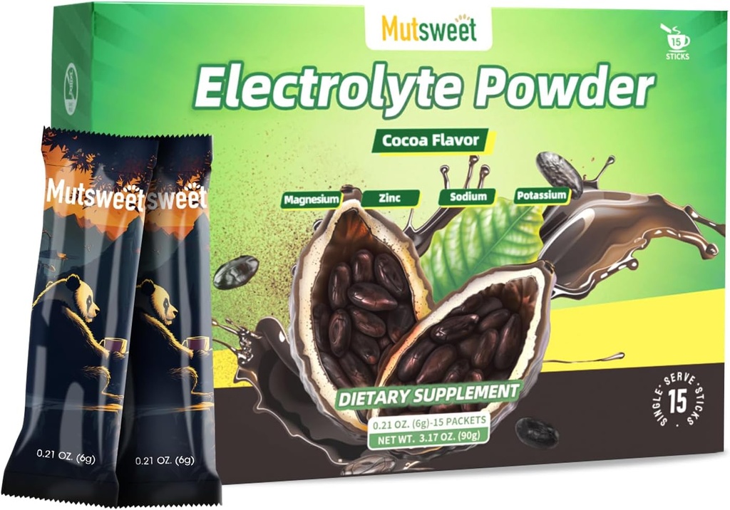 Idrate Electrolytes Powder Packets, Electrolytes Powder No Sugar Electrolytes Drink Mix with 4 Electrolytes, Vegan, Non-GMO - 15 Sticks - Cocoa Flavor