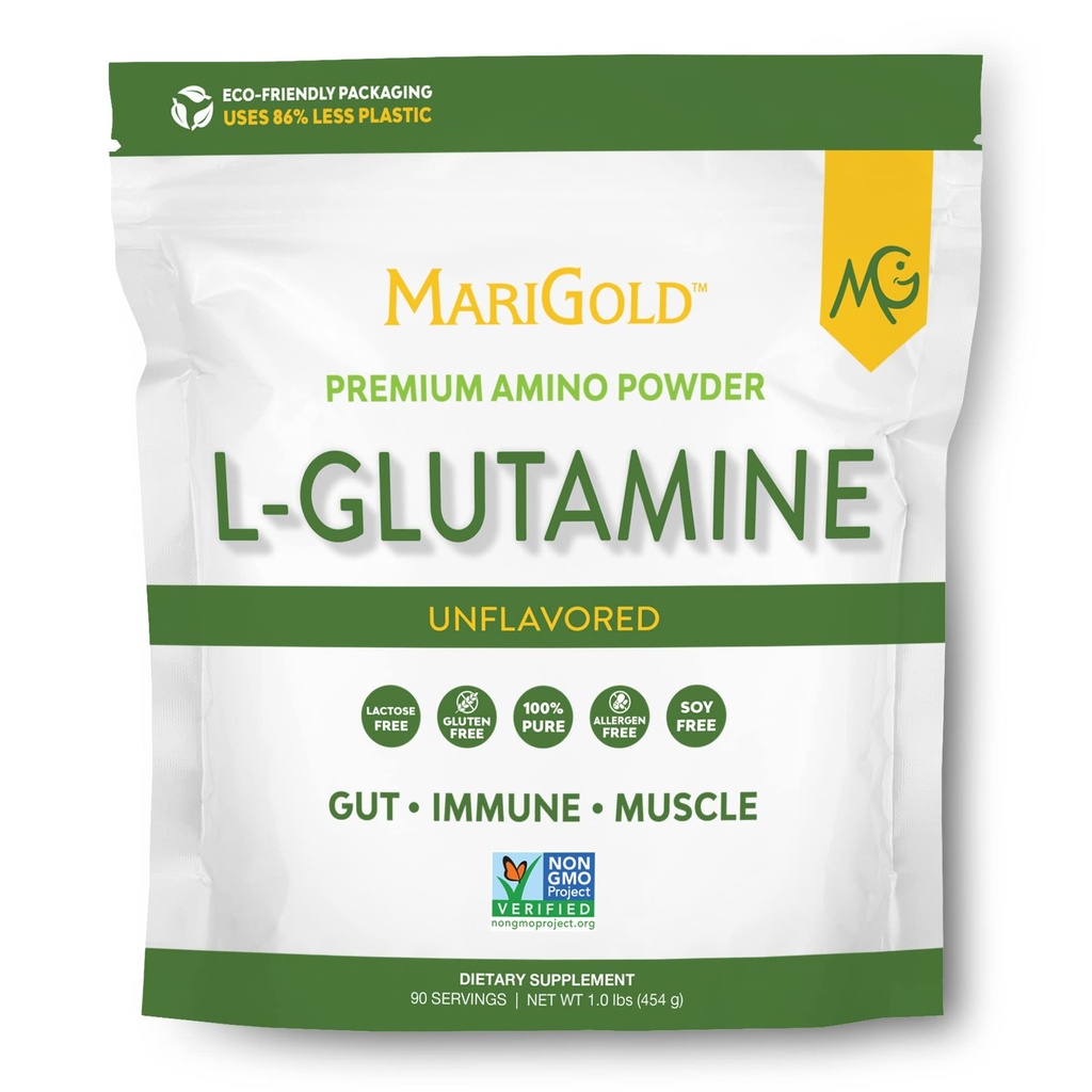 Polvere di L-Glutamina pura di MariGold - Gut sano, Immune e supporto muscolare, Non-GMO, Gluten Free, Soy & Allergen Free (5g / 5000mg per Serving)