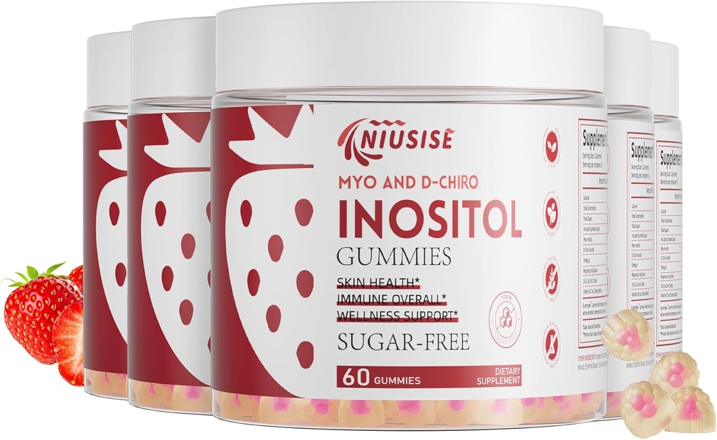 Inositol Gummie, Inositol-Ergänzung mit Myo-Inositol & D-Chiro Inositol + Vitamin D3, Ideal 40:1 Ratio, mit Magnesium Glycinat 400mg, Unterstützt regelmäßigen Zyklus für Frauen, Vegan, 5 Pack
