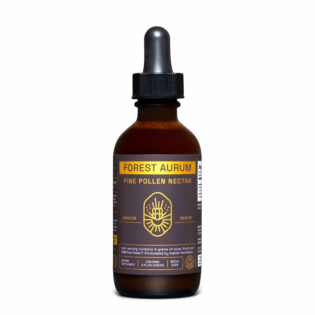 Forest Aurum Pine Pollen Nectar Tincture – 2:1 Echte Dual-Stage-Extraktion – Phytosterol-Unterstützung – Pure Single Origin Pine Pollen Tinte – 2 Fluid Ounce Bottle