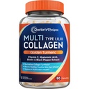 Peptidi multi collagene con curcuma dorata, vitamina C, biotina, acido ialuronico e pepe nero, integratori di collagene per pelle, capelli, chiodo, collagene per le donne e gli uomini, 90 caps