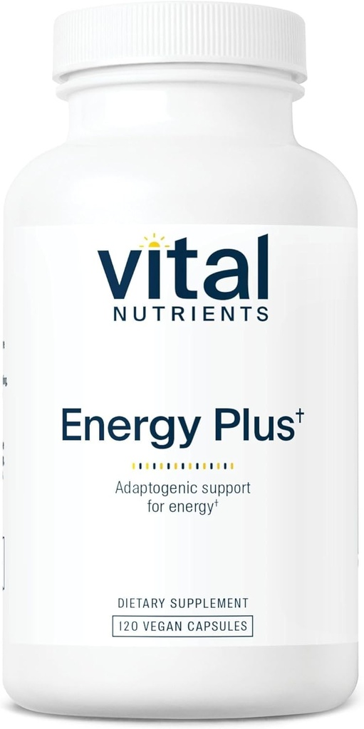 Nutriments vitaux Énergie Plus , Soutien à l'énergie à base de plantes non stimulatrice , favorise l'endurance mentale et physique , support adaptogène pour le stress , Gluten , lait , sans soja , 120 capsules