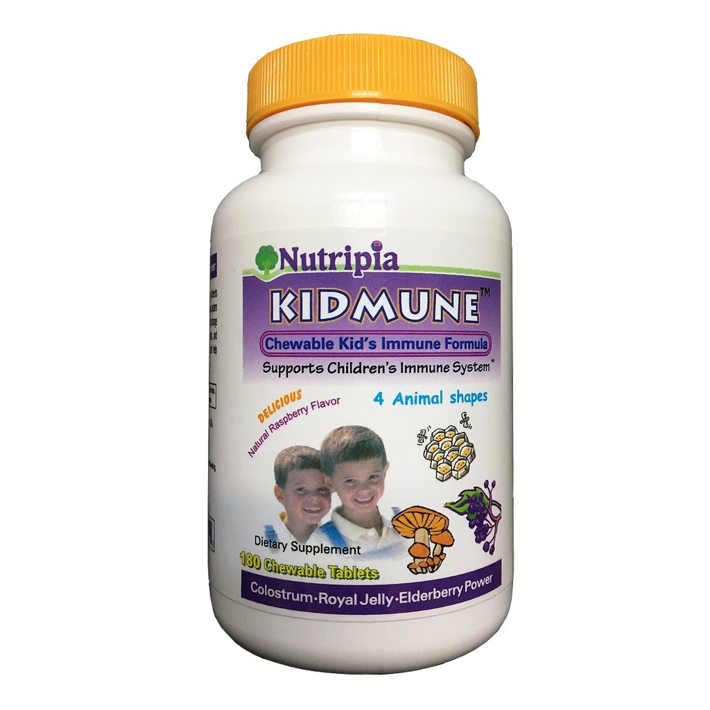 Kidmune Kids Booster Immune - 180 Mini Tabs masticabili con Elderberry, Colostrum, Propolis, Beta Glucan, Astragalus, Vitamina C, D, Zinco - Divertimento 4 forme animali!