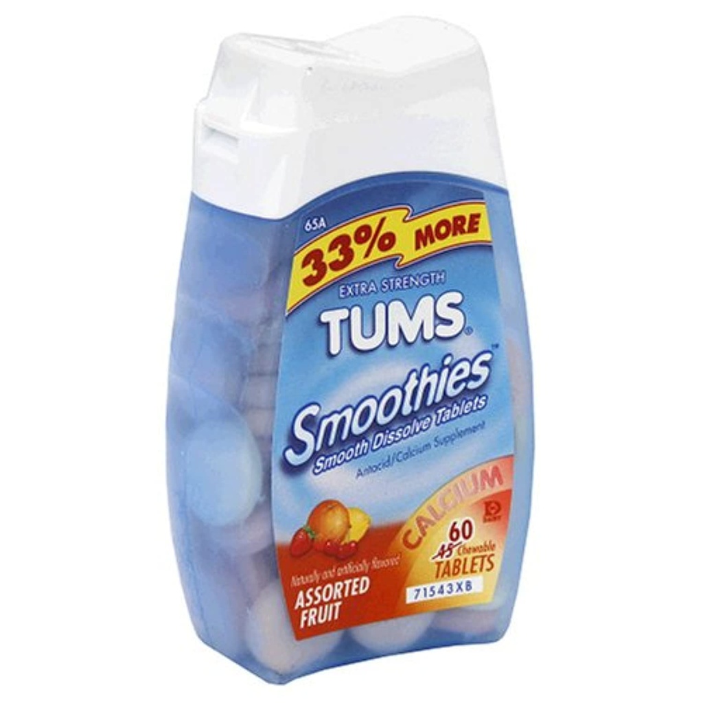 TUMS Smoothies Extra Stärke sortiert Frucht Antacid Kaubare Tabletten 60 zählen