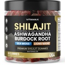Organic Shilajit Gummies, Sea Moss, Ashwagandha, 105+ Trace Minerals – Organic Burdock Root & Lions Mane Mushroom – Anguria Flavor - Vegan & Non-GMO – Made in USA – 60ct