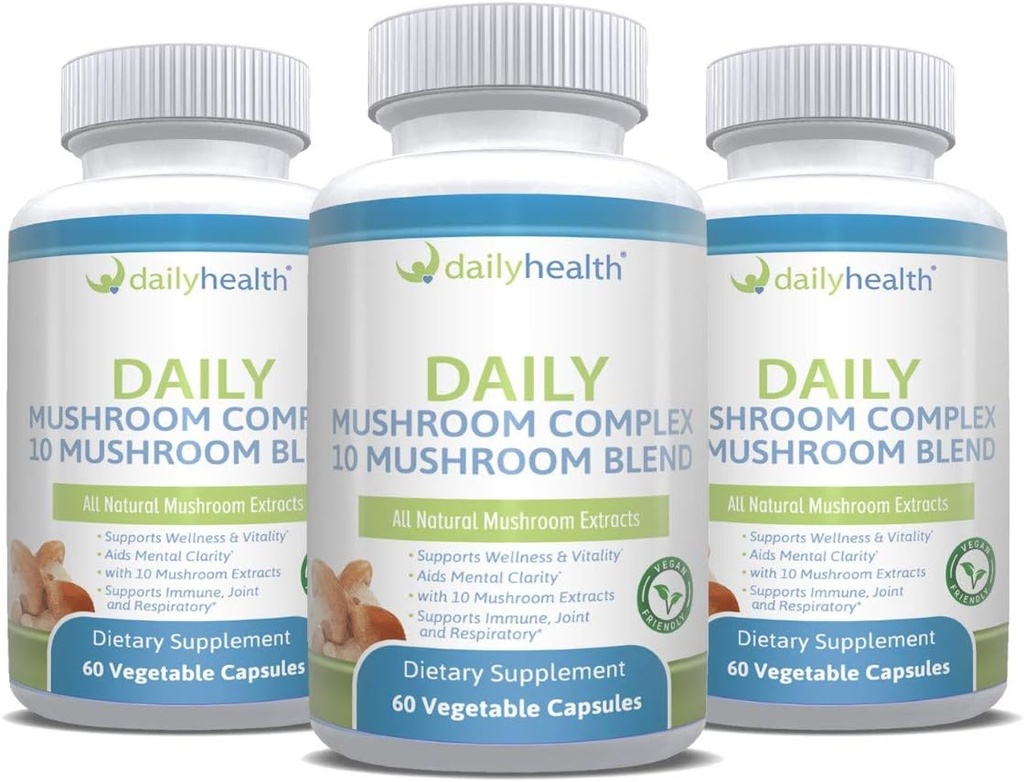 Daily Health 10 Mushroom Blend Complex Tutti gli estratti naturali Vegan Friendly 180 Veg capsule