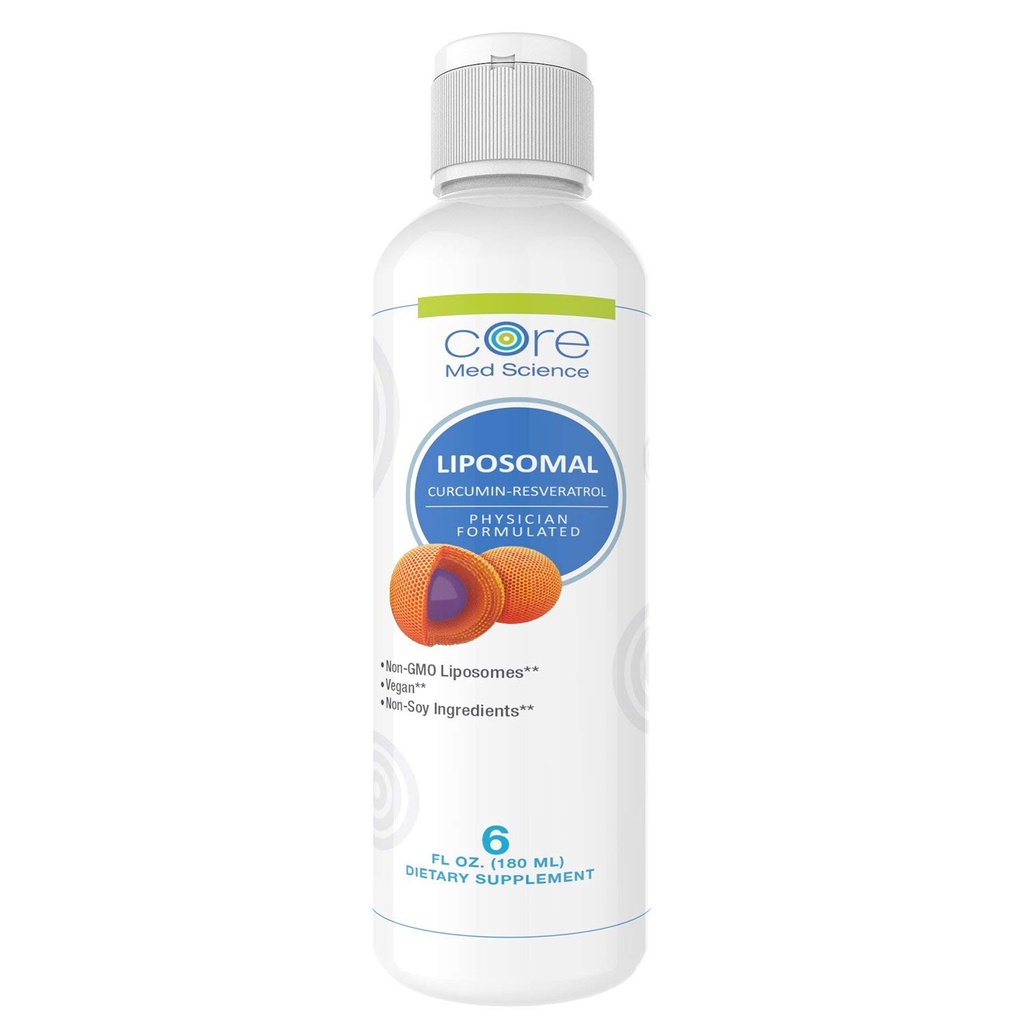 Core Med Science Liposomale Curcumine Resveratrol 200mg Curcumine et 75mg Resveratrol - 6 Fl Oz liquide - Supplément haute absorption Curcumine