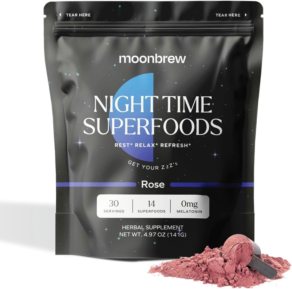 MoonBrew Magnesium Sleep Tea: Natural Melatonin-Free Sleep Aid | 14 Superfoods mit Magnesium Glycinate & Adaptogens | Keto, Whole30 & Vegan | Genießen Sie Heiß oder kalt - 30 Portionen