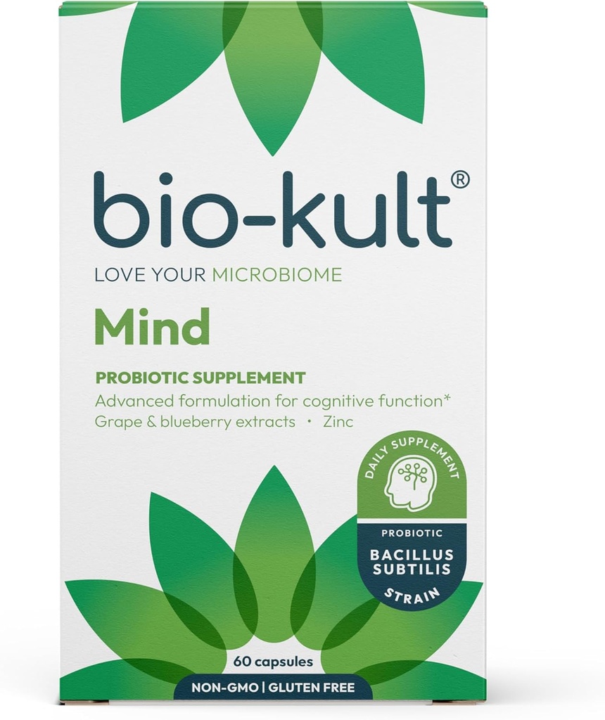 Bio-Kult Mind | Bacillus + Zink, Grape & Blueberry Extrakte | Brain & Gut Support | Kognitive Funktion | 60 Kapseln