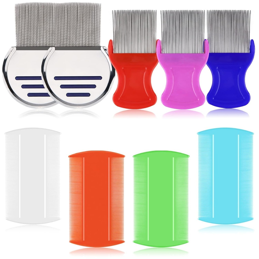 LABOTA 9 Pcs Lice Combs, Flea Combs, Haar Comb Double Sided Fine Tooth Combs, Entfernen Dandruff Comb mit Metall Zähne, Edelstahl Louse und Nit Comb für Kopf Lice Behandlung