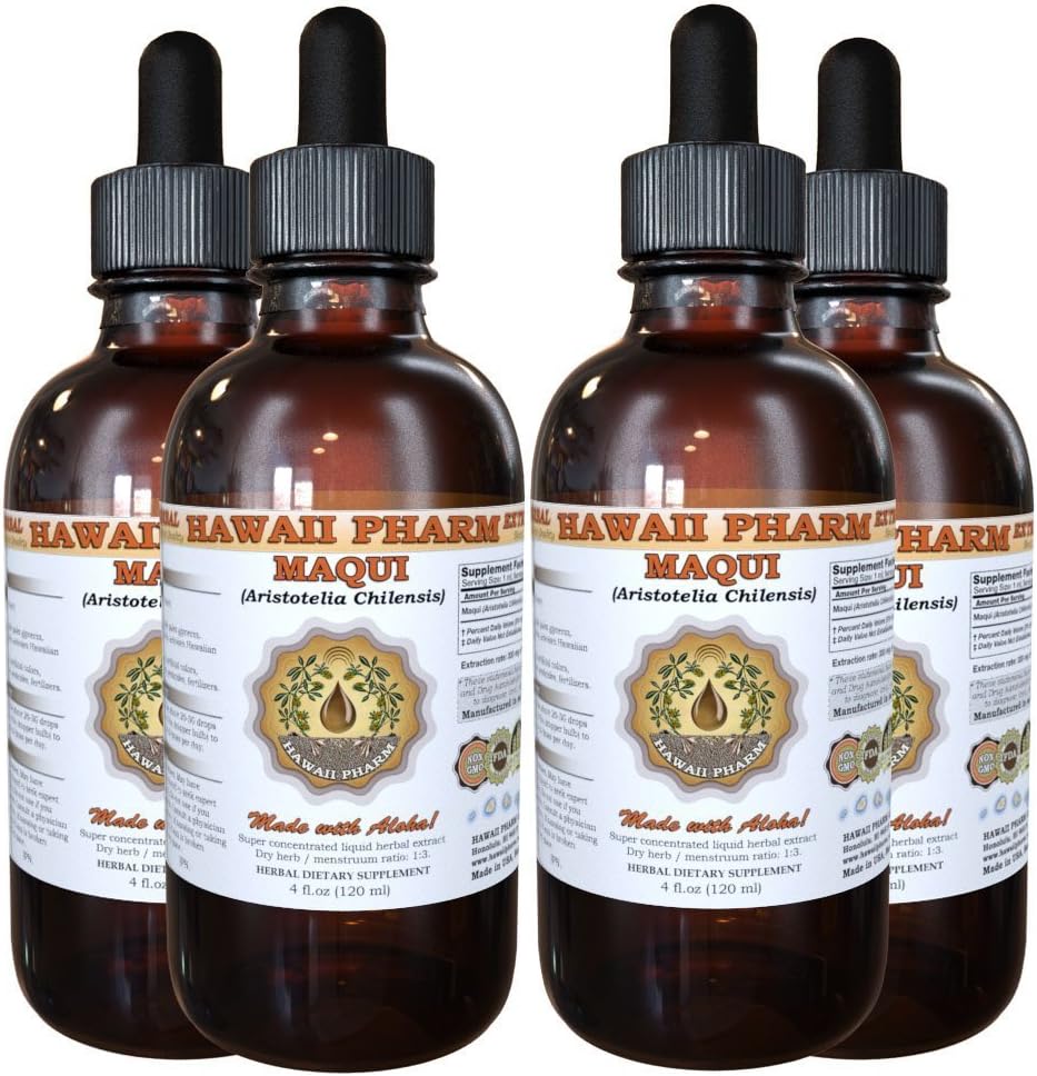 HawaiiPharm Maqui Liquid Extract, Organic Maqui (Aristotelia chilensis) Tinktur Supplement 4x4 oz