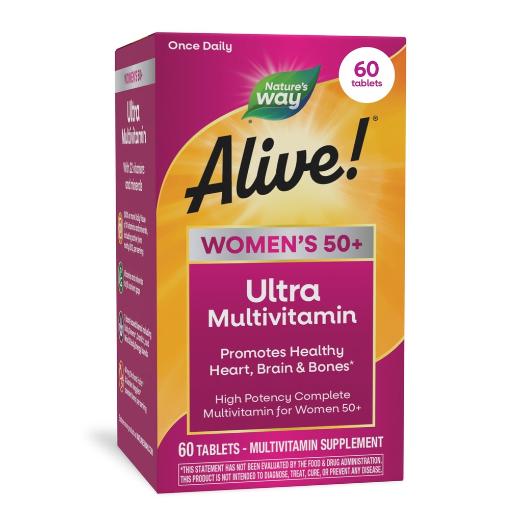 Naturweg Alive! Vitamine für Damen 50 Plus, Complete Multivitamin, High Potency Formula, mit Methyliertem B12, Glutenfrei, 60 Tabletten