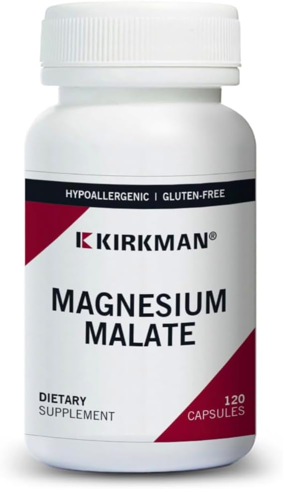 Kirkman - Magnesium Malate 800 mg - 120 Kapseln - Unterstützt restful Sleep - Relaxes Nerves & Muskeln - Allergiker