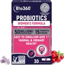 Bio360 Probiotiques pour les femmes Vaginigal Health - soutient l'équilibre du pH, la santé vaginale, urinaire et digestive - 50 milliards CFU et 15 souches uniques pour la santé de l'odeur vaginale et la flore vaginale - Étagère stable