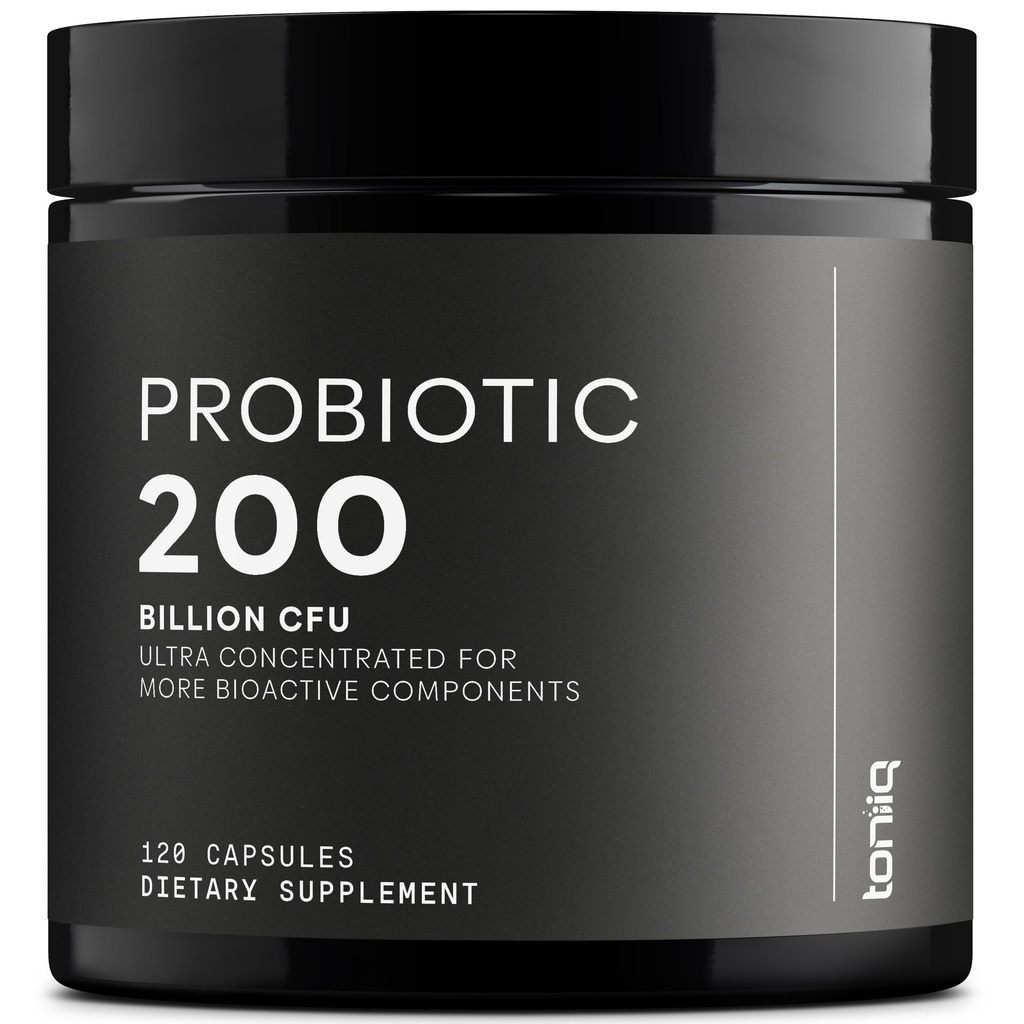 Toniiq 200 miliardi di CFU Integratore Probiotico 30 Strains Testato di Terzi-Party verificato - Formula completa di Probiotici Shelf-Stable con miscela prebiotica - Capsule di rilascio estesa