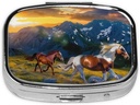 Pilule carrée imprimée de cheval de course avec 2 compartiments, mini cas de pilule de boîte portable pour la médecine, vitamine, huile de poisson, suppléments