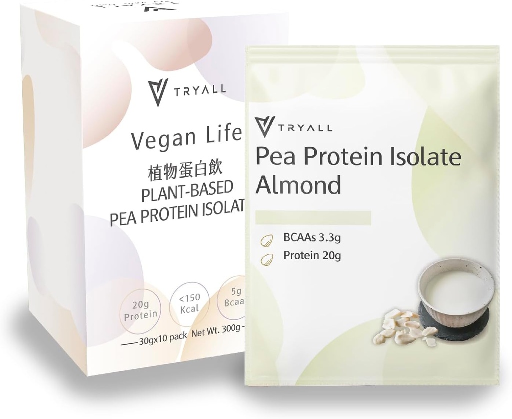 Isolato di polvere di proteine di pea di base vegetale (20g di proteine) Sachet di viaggio (latte di mandorle, 10 pacchetti)