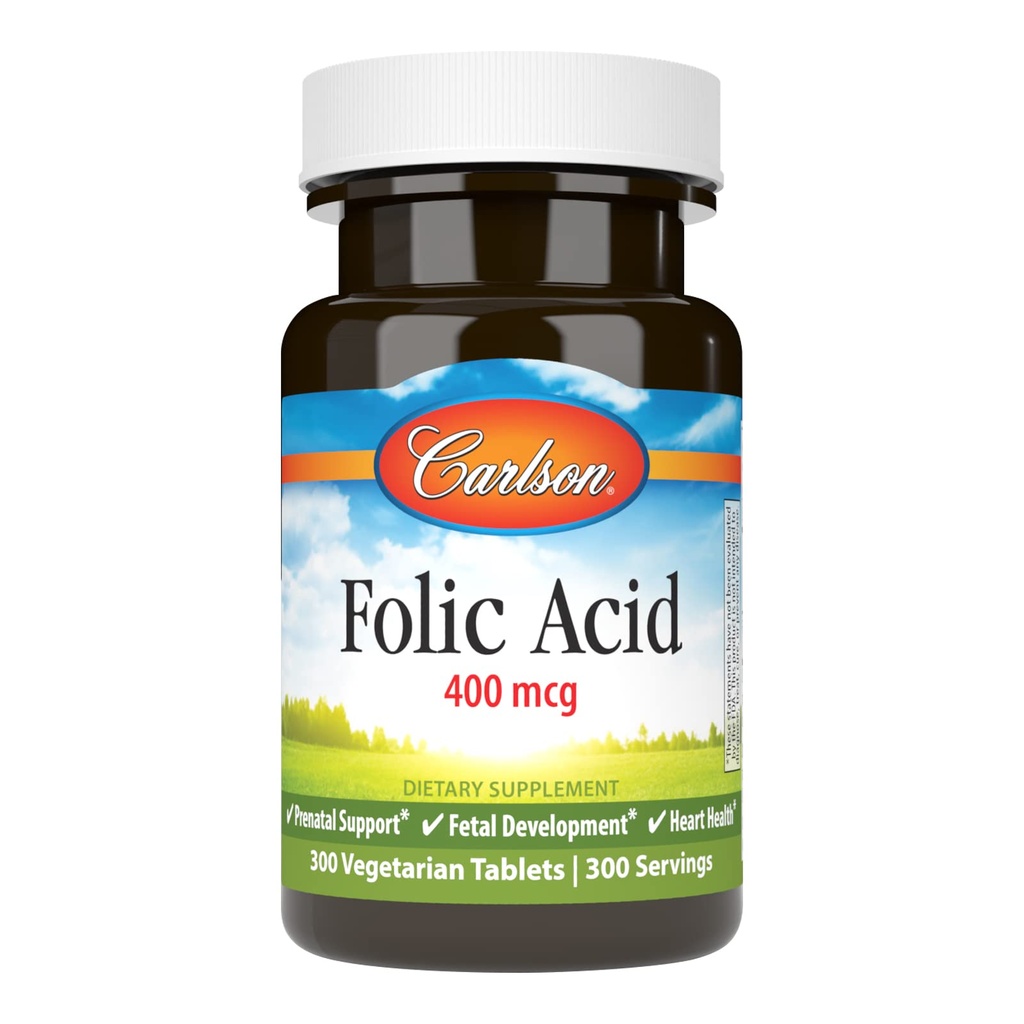 Carlson - Folsäure, 400 mcg, bietet wichtige pränatale Unterstützung, Fetale Entwicklung, 300 Tabletten