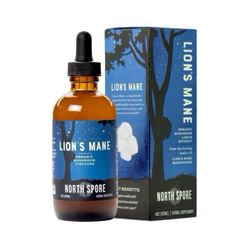 Mane Mushroom Tincture (4 oz) | 100% Fruiting Body Extract | for Focus, Memory, Brain Support | Certified Organic, Vegan, Non-GMO | Adaptogenic, Nootropic | Made in USA