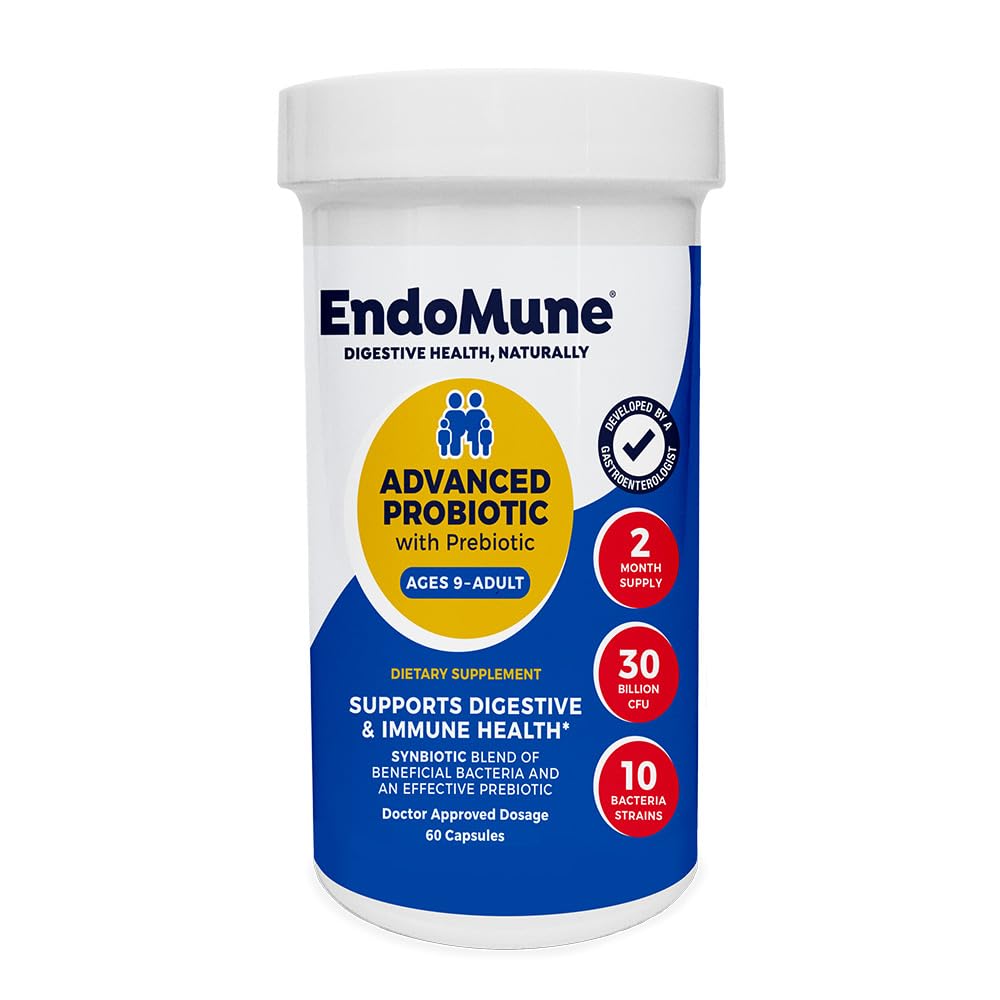 Integratore Probiotico Multi-Strain Adulto Avanzato Endomune con Prebiotico - 10 Strains, 30 miliardi di CFU - Physician Formulated (60-Count)