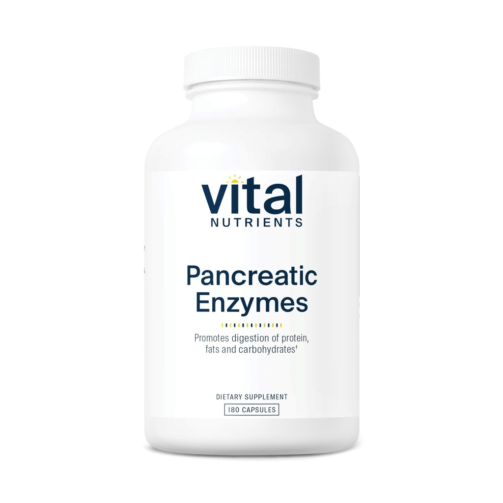 Vital Nutrients Pancreatic Enzymes 1000mg (Full Strength) | Pancreatin Digestion Supplement con Protease, Amylase & Lipase | Enzimi digestivi | Gluten, Dairy e Soy Free | 180 Capsule