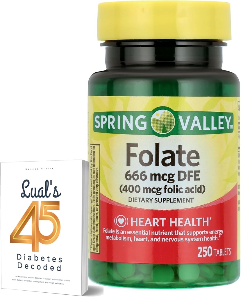 LUAL Spring Valley Folate 666 mcg DFE (400 mg di acido folico) 250 CountBundle 45 diabete decodificati, supplemento di follia per le donne