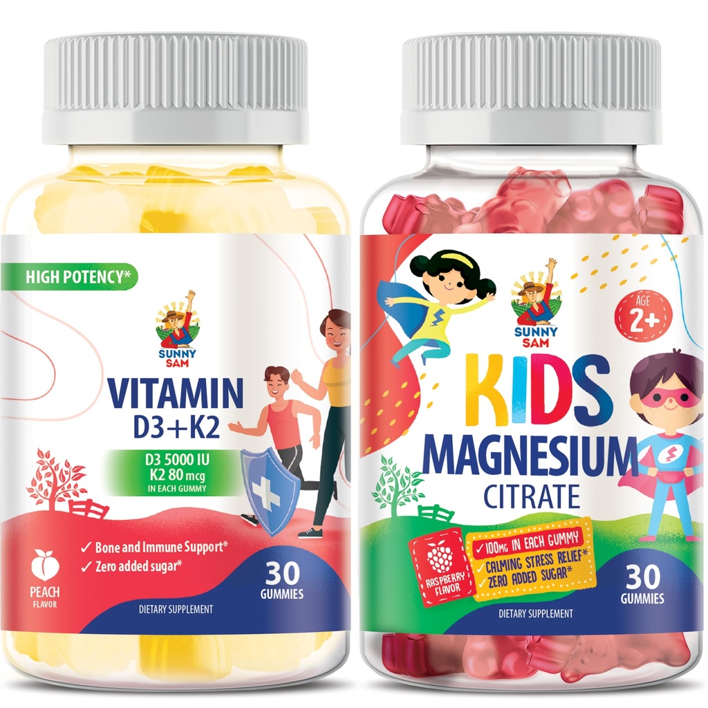 SUNNY SAM Magnesium Gummi für Kinder und Vitamin D3 K2 Gummie 5000 IU.