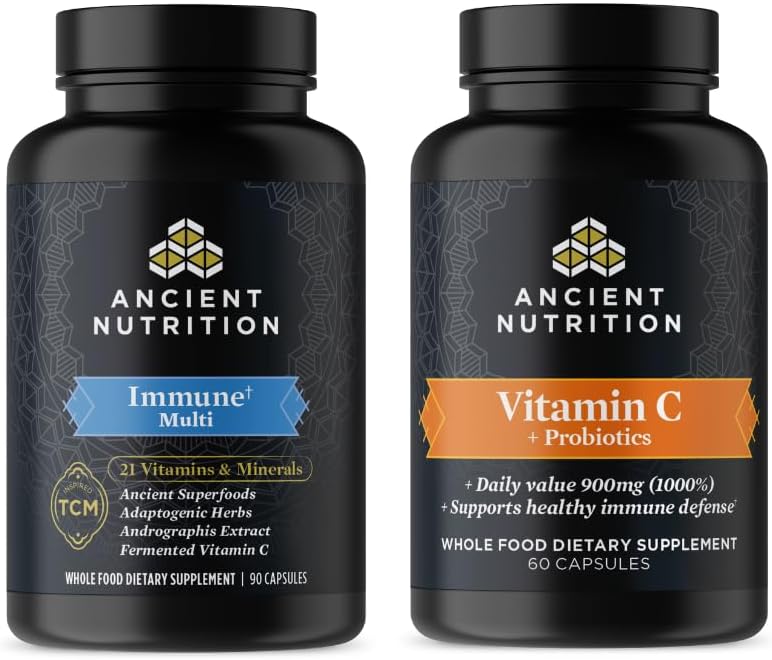 Nutrition ancienne Capsules multi-immunes, 90 Nombre + Vitamine C + Probiotiques Capsules, 60 Nombre